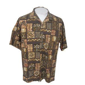 Kona Kai vtg Men Hawaiian camp shirt p2p 24 L aloha luau tropical tribal brown